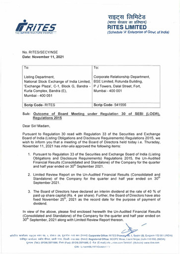 Thumbnail RITES
 Quarterly Report 2021-q2