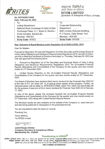 Thumbnail RITES
 Quarterly Report 2022-q3