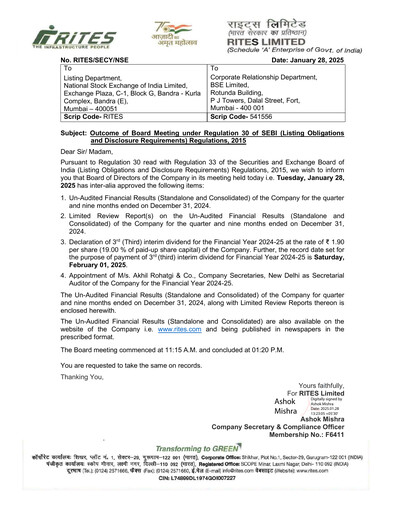 Thumbnail RITES
 Quarterly Report 2024-q3