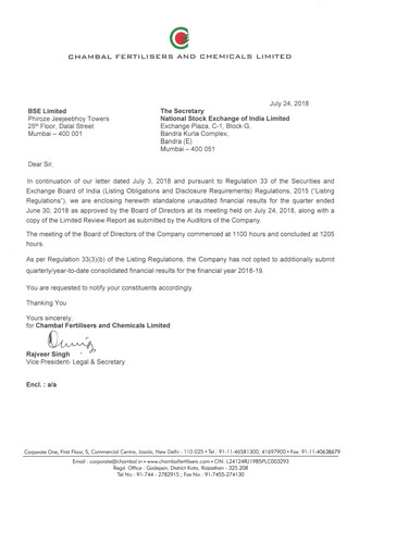 Vorschaubild Chambal Fertilisers
 Quartalsbericht 2018-q1