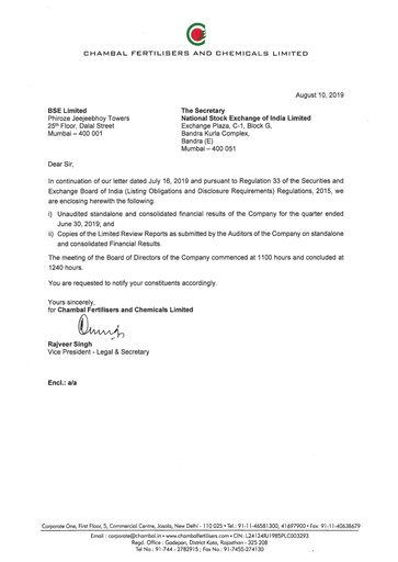 Vorschaubild Chambal Fertilisers
 Quartalsbericht 2019-q1