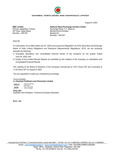 Vorschaubild Chambal Fertilisers
 Quartalsbericht 2023-q1