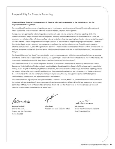 Thumbnail Methanex Financial Statement 2019