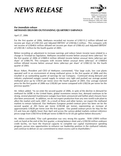 Vorschaubild Methanex Quartalsbericht 2006-q1