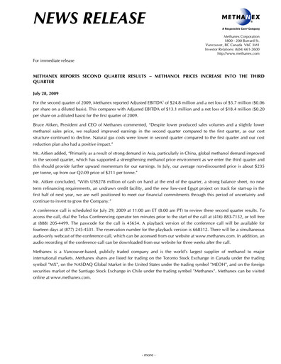 Vorschaubild Methanex Quartalsbericht 2009-q2