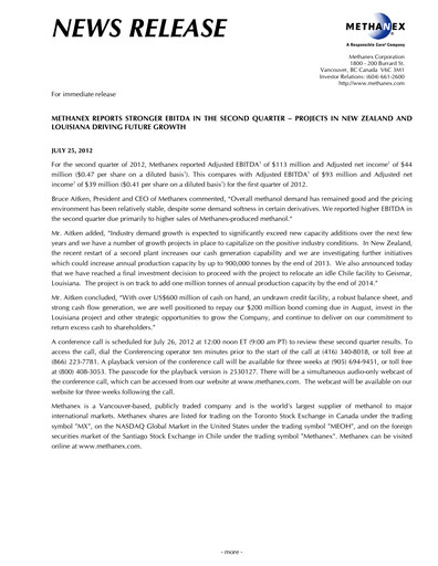Vorschaubild Methanex Quartalsbericht 2012-q2