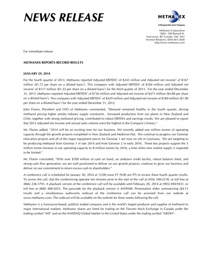 Vorschaubild Methanex Quartalsbericht 2013-q4