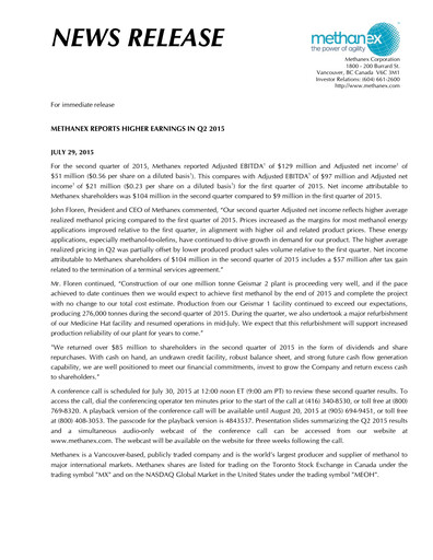 Vorschaubild Methanex Quartalsbericht 2015-q2