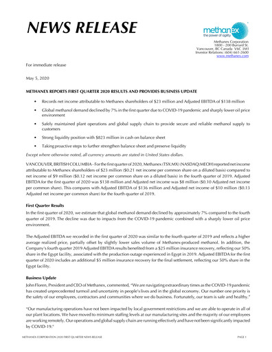 Vorschaubild Methanex Quartalsbericht 2020-q1