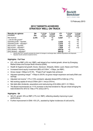 Thumbnail Reckitt Benckiser
 Financial Statement 2012