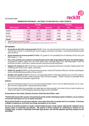 Thumbnail Reckitt Benckiser
 Quarterly Report 2022-q3