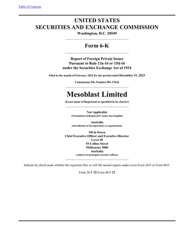 Thumbnail Mesoblast
 Half-year Report 2023-h2