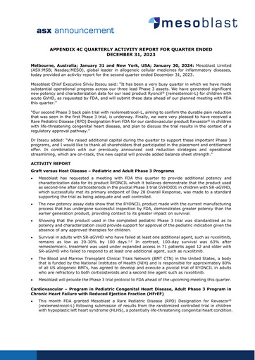 Thumbnail Mesoblast
 Quarterly Report 2023-q4