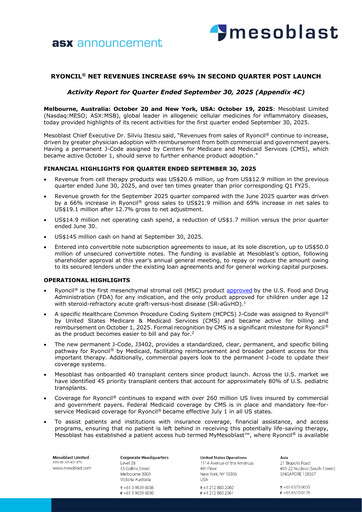 Thumbnail Mesoblast
 Quarterly Report 2025-q3
