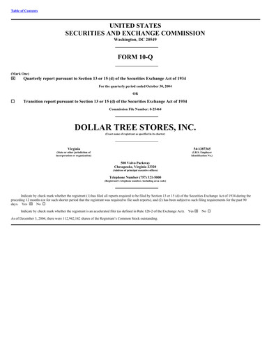 Thumbnail Dollar Tree Quarterly Report 2004-q3