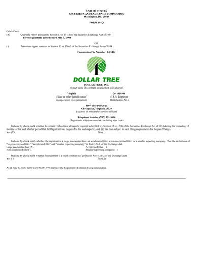 Thumbnail Dollar Tree Quarterly Report 2008-q1