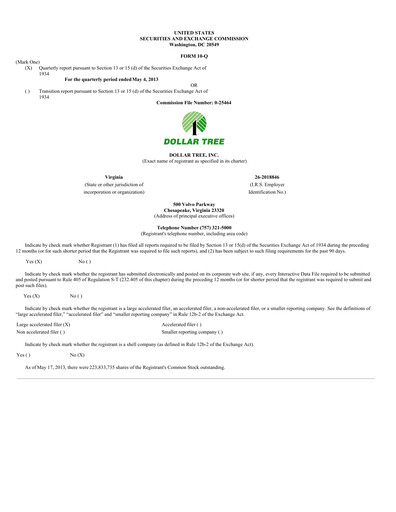 Thumbnail Dollar Tree Quarterly Report 2013-q1