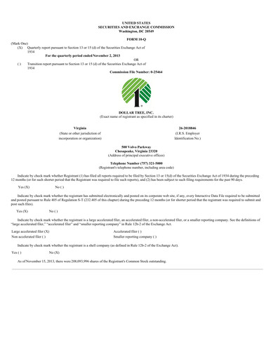 Thumbnail Dollar Tree Quarterly Report 2013-q3