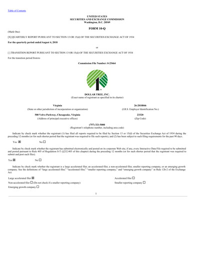 Thumbnail Dollar Tree Quarterly Report 2018-q2