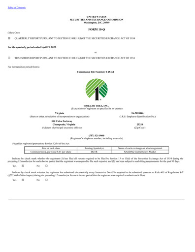 Thumbnail Dollar Tree Quarterly Report 2023-q1