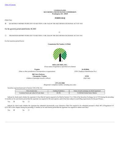Thumbnail Dollar Tree Quarterly Report 2023-q3