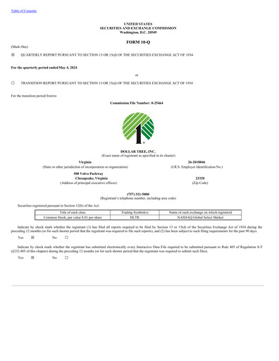Thumbnail Dollar Tree Quarterly Report 2024-q1