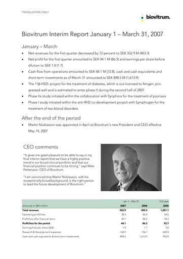 Thumbnail Swedish Orphan Biovitrum Quarterly Report 2007-q1