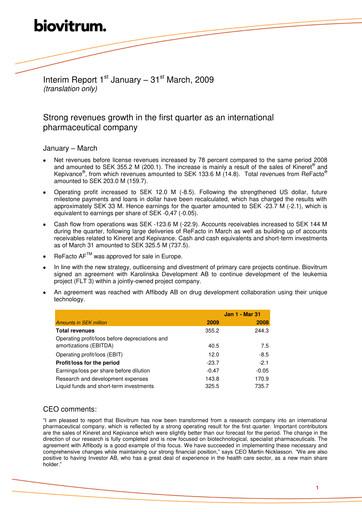 Thumbnail Swedish Orphan Biovitrum Quarterly Report 2009-q1