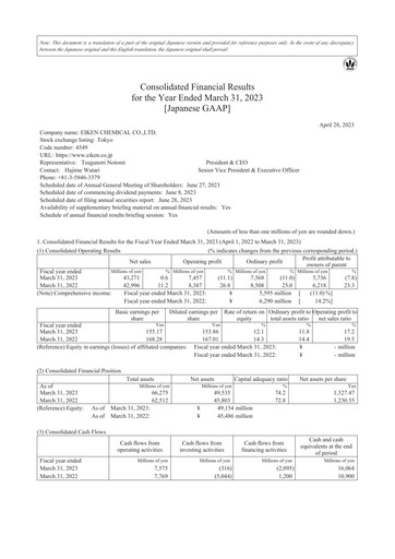 Thumbnail Eiken Chemical Financial Statement fy2022