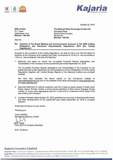 Thumbnail Kajaria Ceramics
 Quarterly Report 2018-q2