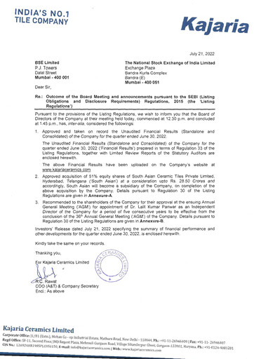 Thumbnail Kajaria Ceramics
 Quarterly Report 2022-q1