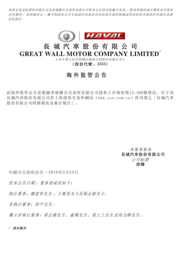 Thumbnail Great Wall Motors Financial Statement 2015