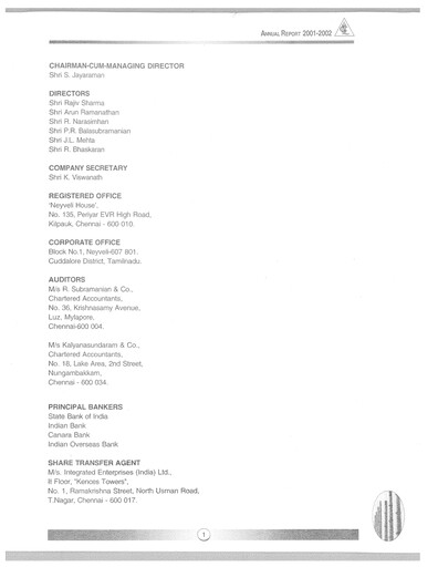 Thumbnail NLC India Annual Report 2001-2002