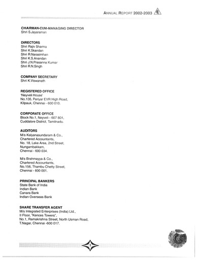 Thumbnail NLC India Annual Report 2002-2003