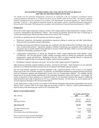 Thumbnail Gazprom Financial Statement 2003-h1