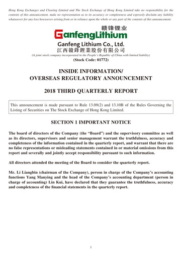 Thumbnail Ganfeng Lithium Quarterly Report 2018-q3