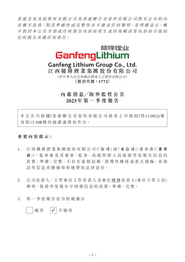 Thumbnail Ganfeng Lithium Quarterly Report 2023-q1