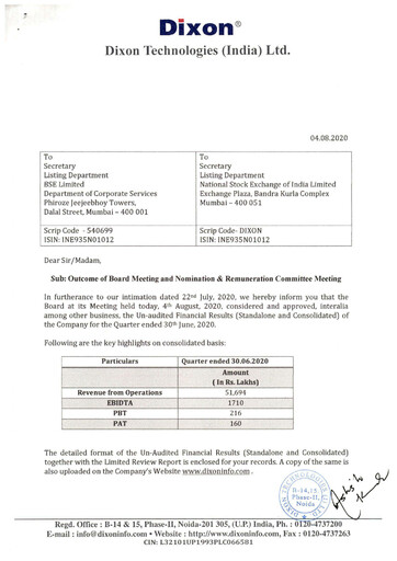 Thumbnail Dixon Technologies Quarterly Report 2020-q1