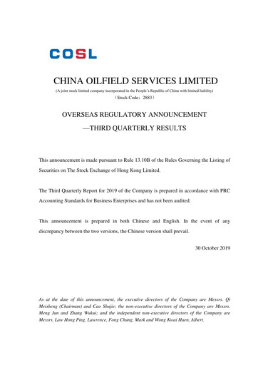 Vorschaubild China Oilfield Services
 Quartalsbericht 2019-q3