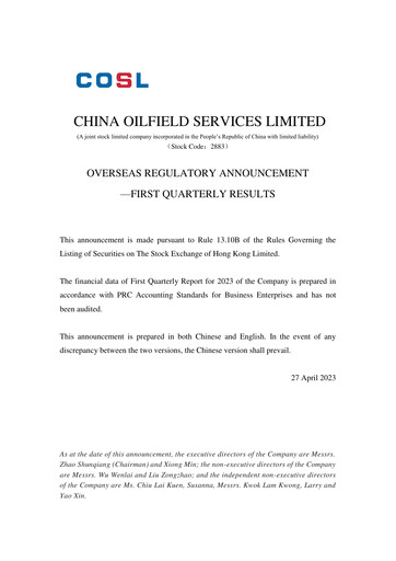 Vorschaubild China Oilfield Services
 Quartalsbericht 2023-q1