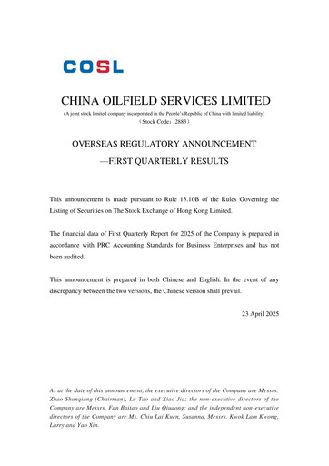 Vorschaubild China Oilfield Services
 Quartalsbericht 2025-q1