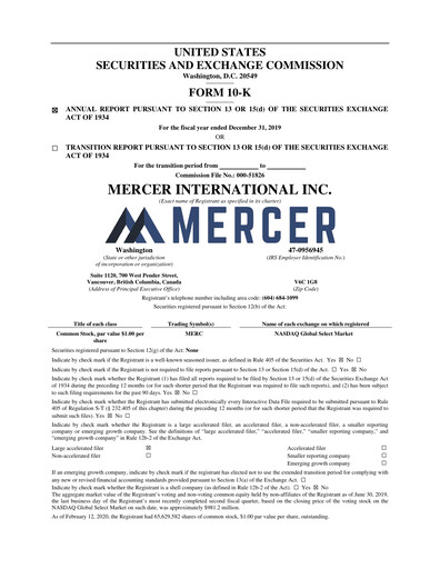 Thumbnail Mercer International Annual Report 2019