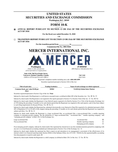 Thumbnail Mercer International Annual Report 2020