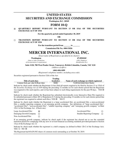 Thumbnail Mercer International Quarterly Report 2019-q3
