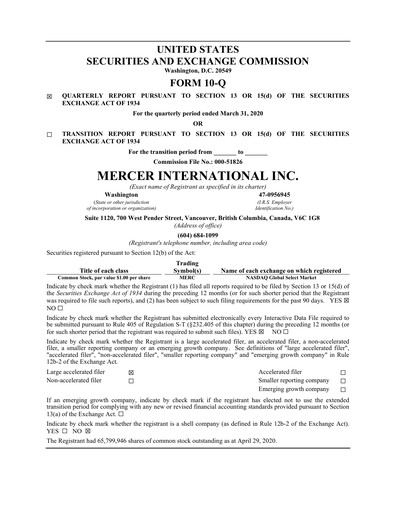 Thumbnail Mercer International Quarterly Report 2020-q1