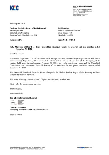 Thumbnail KEC International
 Quarterly Report 2024-q3