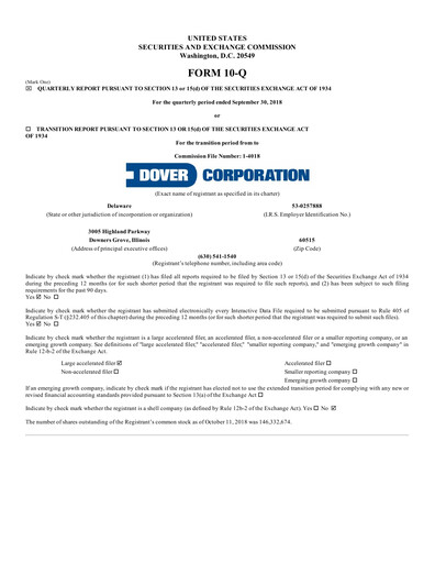 Vorschaubild Dover Corporation Quartalsbericht 2018-q3