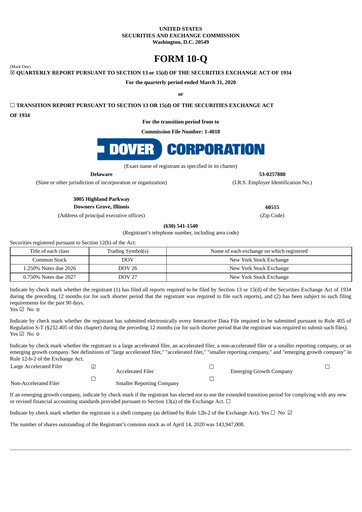 Vorschaubild Dover Corporation Quartalsbericht 2020-q1