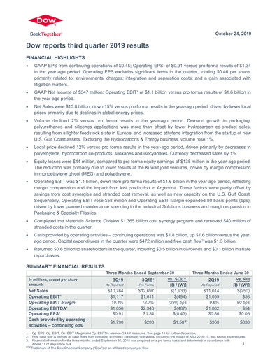 Thumbnail Dow Quarterly Report 2019-q3