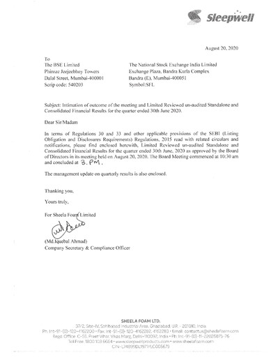 Thumbnail Sheela Foam
 Quarterly Report 2020-q1